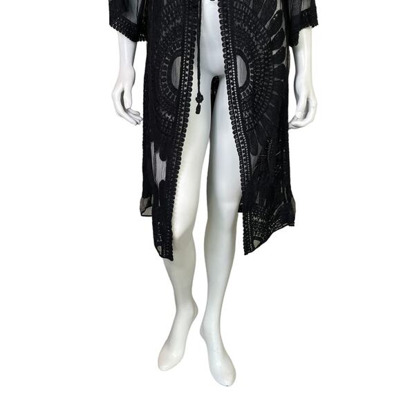 Women's Black Lace Tie Front Swim Suit Cover | Size: S - Picture 3 of 7